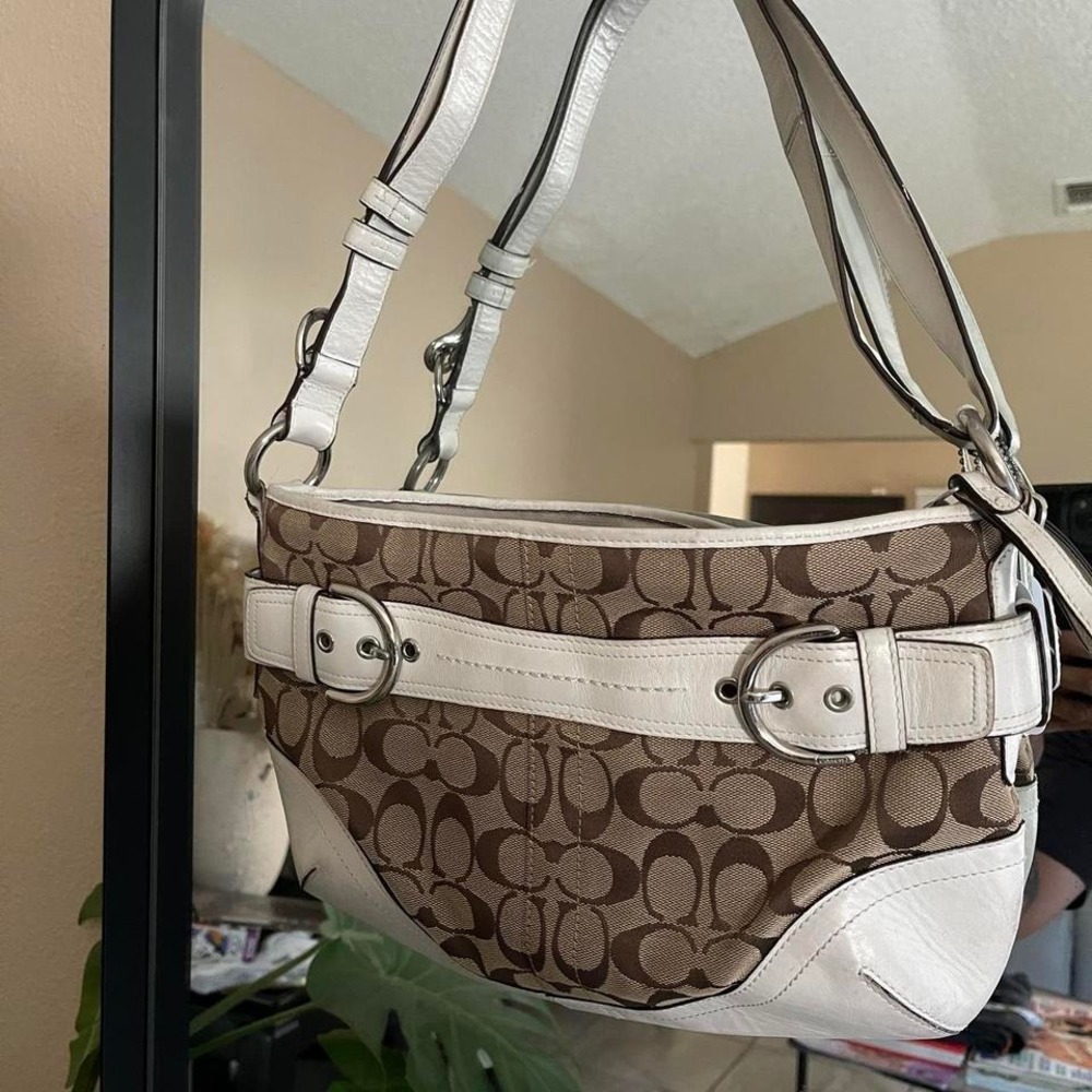 Vintage Coach Brown Monogram & White Leather Hits SoHo Shoulder Bag